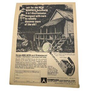 Compass Electronics Metal Detectors Print Ad Vtg 70s Gold Mining Forest Grove OR
